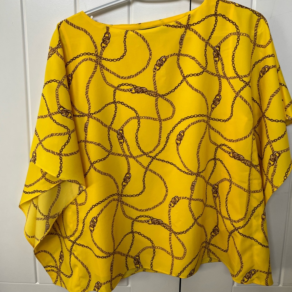 Yellow chain print Ralph Lauren crepe shirt XS
